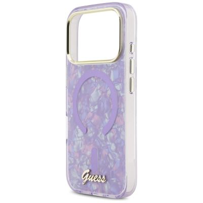 6. Guess IML Shell Script Metal MagSafe Hülle für iPhone 17 Pro Max – Lila