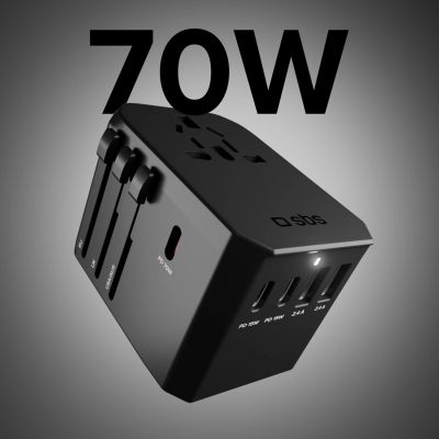 4. SBS Universal-GaN-Reiseadapter 70 W, 3x USB-C, 2x USB-A mit Tasche – Schwarz
