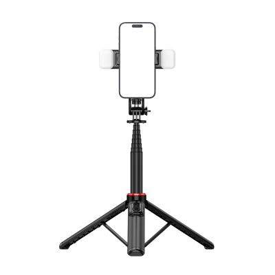 14. Selfie Stick WC12YDS Teleskopstativ 1,3 m aus Aluminiumlegierung mit Dual-Licht und Telefonhalter – Schwarz