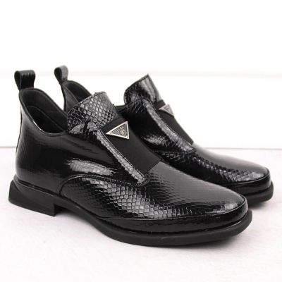 2. Damen-Lackleder-Stiefeletten in Kroko-Optik mit Zierelement, schwarz, Filippo DBT6425