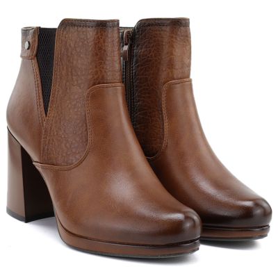 4. Damen-Ankle-Boots mit Blockabsatz und Plateau, gefüttert, braun, M.Daszyński AF125B-1