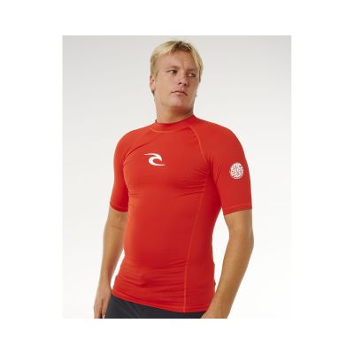 5. Herren Lycra RIP CURL Waves UPF Perf Kurzarmhemd rot