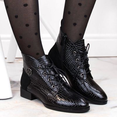 5. Filippo W PAW478A schwarze Lacklederstiefeletten mit isolierter Krokodilledersohle
