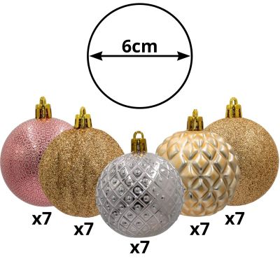 10. Set mit 35 dekorativen Kunststoffkugeln, 6 cm Durchmesser, in Roségold