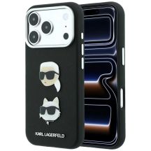 Karl Lagerfeld Saffiano-Hülle mit Karl & Choupette-Kopf-Pins und Logo für iPhone 18 Pro / 17 Pro – Schwarz