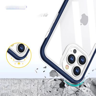6. Klare 3-in-1-Hülle für iPhone 13 Pro, blauer Rahmen, Gel-Cover