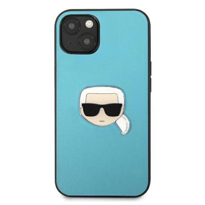 3. Karl Lagerfeld Leder Ikonik Karl's Head Metallhülle für iPhone 13 mini - Blau