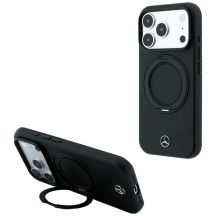 Mercedes Lederhülle mit Ringständer und MagSafe-Funktion für iPhone 18 Pro Max / 17 Pro Max / 17 Pro Max – Schwarz