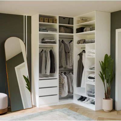 5. Garderobenschrank OPENO 1W1P3S WEISS – Modulares Regal mit Kleiderstange und 3 Schubladen