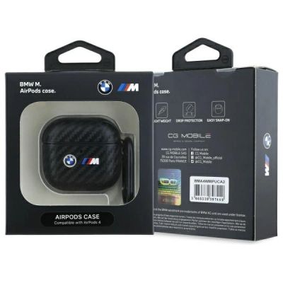 3. BMW Carbon Double Metal Logo Case für AirPods 4 - Schwarz