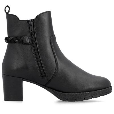 8. Damen-Ankle-Boots aus Leder mit Absatz, gefüttert, schwarz, Rieker 77651-00