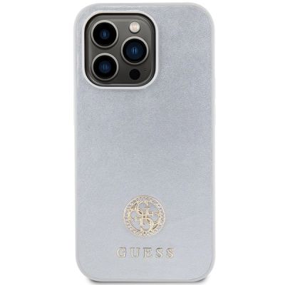 3. Guess Strass Metal Logo Hülle für iPhone 15 Pro – Silber