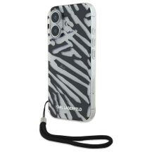 Karl Lagerfeld IML Zebra Pattern & Cord Hülle für iPhone 16 – Schwarz