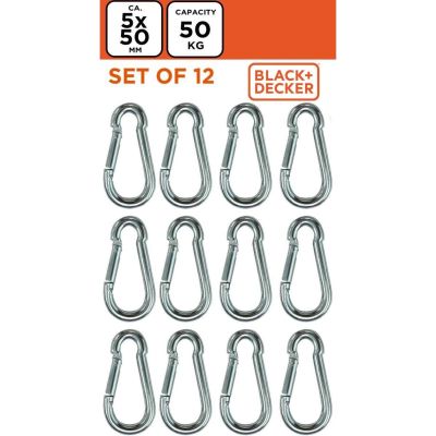 14. Stahlkarabiner, 12-teilig, Black + Decker