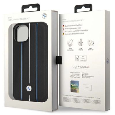 8. Hülle BMW BMHCP14S22RVSK iPhone 14 6,1" schwarz/schwarz Hardcase Leder Stamp Blue Lines