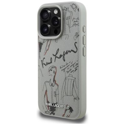 2. Karl Lagerfeld MagSafe-Hülle mit Narbenmuster und Logo für iPhone 16 Pro Max – Grau