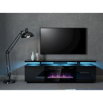 5. EVA TV-Schrank mit elektrischem Kamin 180x40x52 schwarz/glänzend schwarz