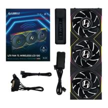 Lian Li UNI FAN TL Kabelloser LCD-Lüfter, ARGB, PWM, 3er-Pack inkl. Controller – Umgekehrtes Lüfterblatt, 120 mm, schwarz