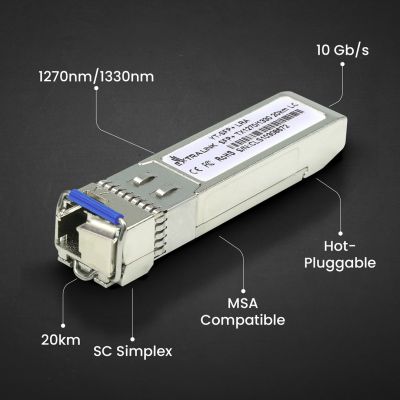 9. Extralink SFP+ WDM SFP+ 10G 10Gbps 1270/1330nm Modul, Singlemode, 20km, LC, DOM, Paar