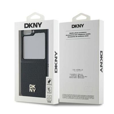 8. DKNY Repeat Pattern Stack Logo Hülle für Samsung Galaxy Z Flip6 – Schwarz