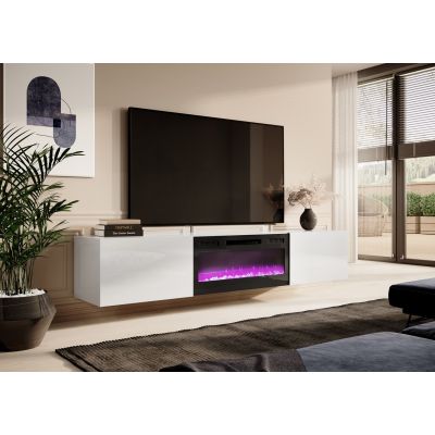3. SLIDE 200K TV-Schrank mit Elektrokamin, 200 x 40 x 37 mm (H), komplett in Weiß Hochglanz
