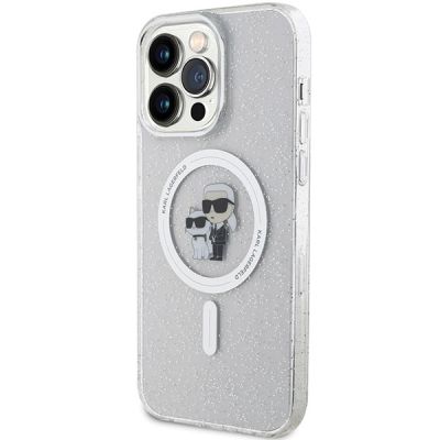 2. Karl Lagerfeld Karl&Choupette Glitter MagSafe Hülle für iPhone 15 Pro Max – transparent