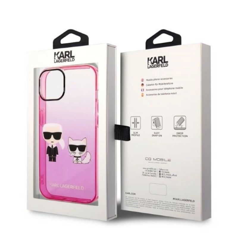8. Karl Lagerfeld Gradient Ikonik Karl&Choupette Hülle für iPhone 14 Plus - Pink
