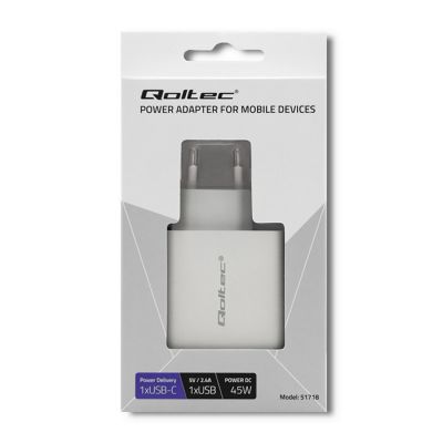 2. QOLTEC Wandladegerät 45 W | 5–20 V | 2,4–3 A | USB Typ C PD | USB | Weiß