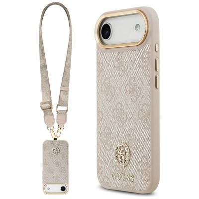 Guess 4G Strass Logo & Big Strap Metal Buttons MagSafe Case für iPhone Air - Pink