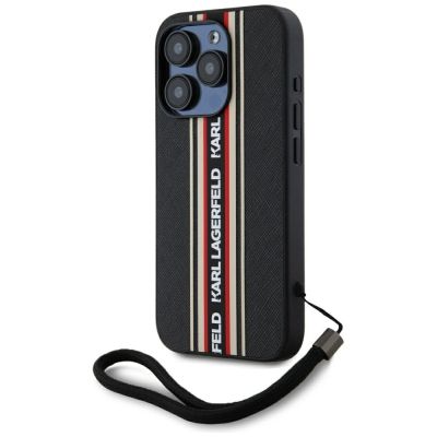 Karl Lagerfeld Saffiano Athleisure Stripes Cord iPhone 15 Pro Max Hülle - Rot