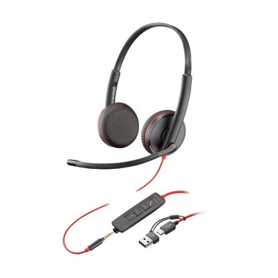 115. POLY Blackwire 3225 USB-C Stereo-Headset + 3,5-mm-Klinkenstecker + USB-C/A-Adapter (Multipack)