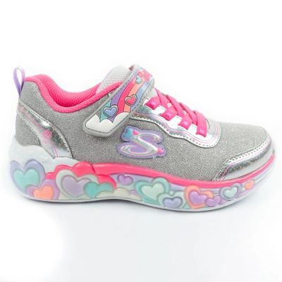 11. Skechers S Lights LED Kinderschuhe mit Klettverschluss für Mädchen, Grau