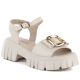 Damen-Ledersandalen mit Plateau und Verzierungen, beige, Vinceza 26-79611