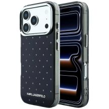 Karl Lagerfeld IML Strass-Hülle mit galvanisiertem Logo für iPhone 17 Pro Max / 18 Pro Max – Schwarz