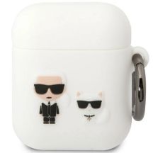 Karl Lagerfeld KLACA2SILKCW AirPods 1/2 Hülle weiß/weiß Silikon Karl & Choupette