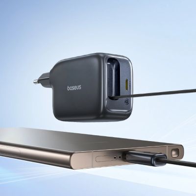 3. Baseus EnerCore CJ11 45W Wandladegerät mit USB-C-Anschluss und einziehbarem USB-C-Kabel – Schwarz