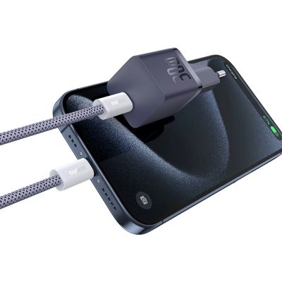 5. Baseus GaN5 30W USB-C EU-Wandladegerät mit lila Kabel , Baseus Dynamic 3 USB-C 100W 1m - Lila