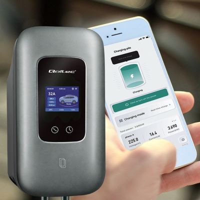 10. Qoltec EV-Ladestation Typ 2 für Elektro- und Hybridfahrzeuge | 3-phasig | 22 kW | 32 A | WLAN | LCD | RFID | Smart Life | TUYA | Wallbox | 5 m