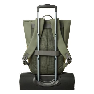 16. Rivacase Eden Rucksack Reiserucksack Olivgrünes gewachstes Leder (Pull-Up), Polyester, recyceltes Polyethylenterephthalat (rPET)