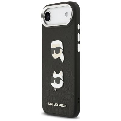 2. Karl Lagerfeld FW iPhone Air Hülle mit genarbten Karl & Choupette Köpfen, Pins und Logo - Schwarz