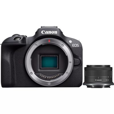 Canon EOS R100 spiegellose Systemkamera + RF-S 18-45mm F4.5-6.3 IS STM Objektiv, 24,1 MP, ISO-Empfindlichkeit (max.) 12800, Displaydiagonale 3,0 Zoll, WLAN-Netzwerk: Automatisch/Manuell, CMOS-Sensor, Schwarz