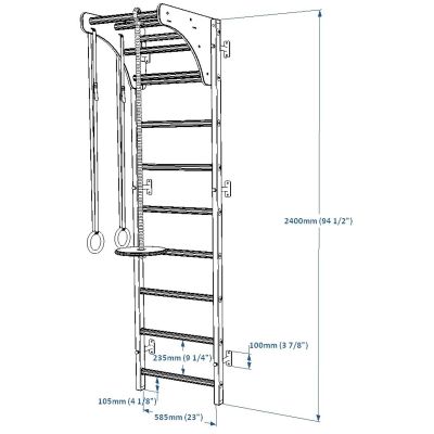 8. GYMNASTIK-Sprossenwand BENCHK mit verstellbarer Klimmzugstange aus Buchenholz und Gymnastikzubehör 711B A076