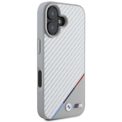 4. BMW M Carbon Tricolor Line MagSafe Hülle für iPhone 16 - Grau