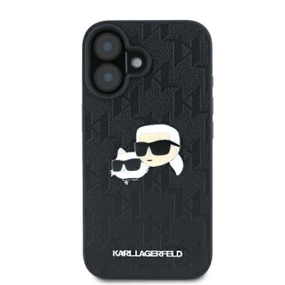 3. Karl Lagerfeld Monogram Karl & Choupette Head Pin Hülle für iPhone 16 – Schwarz