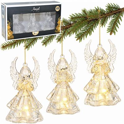 Dekorative Engel aus Acryl, 9 cm, mit LED-Beleuchtung, 3 Stück