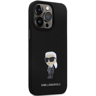 4. Karl Lagerfeld KLHCP14XSMHKNPK Hülle für iPhone 14 Pro Max 6,7" – schwarz Silikon Ikonik Metall Pin