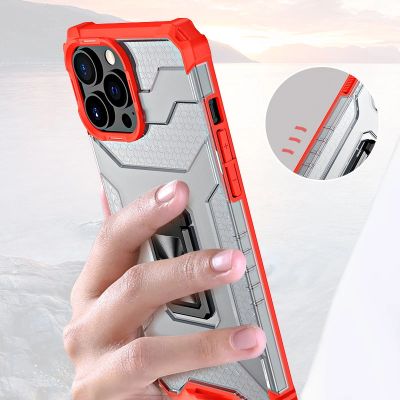 2. Crystal Ring Case robuste Kickstand TPU/PC Panzer Handyhülle Hard Case für iPhone 12 Pro Max rot