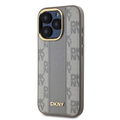 3. DKNY Leather Checkered Mono Pattern MagSafe-Hülle für iPhone 15 Pro Max – Beige