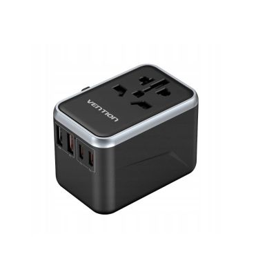 4. Vention 65W GaN Universal-Reiseadapter mit Ladegerät, 2x USB-A, 2x USB-C, Schwarz