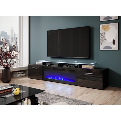 3. ROVA TV-Schrank mit elektrischem Kamin 190x37x48 schwarz/glänzend schwarz